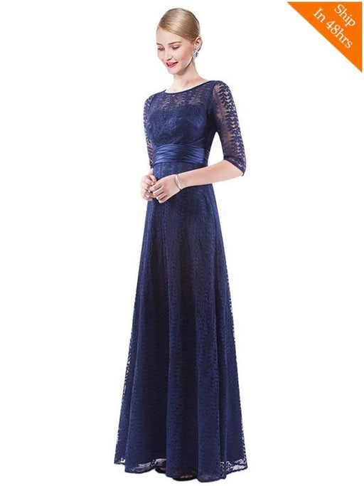 Cheap O-Neck Half Sleeve Long Mother of the Bride Dresses - Navy Blue / 4 / United States - evening dresses