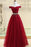 Cheap Off the Shoulder Tulle Long Prom with Rhinestones Burgundy Formal Dress - Prom Dresses