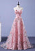 Cheap Pink Dresses A-line Strapless Floral Long Prom Elegant Party Dress - Prom Dresses