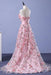Cheap Pink Dresses A-line Strapless Floral Long Prom Elegant Party Dress - Prom Dresses