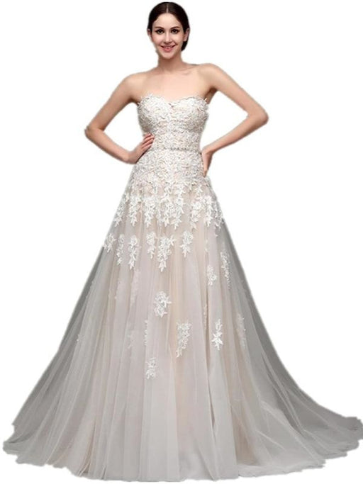 Cheap Sweetheart Lace Appliques A-Line Wedding Dresses - As Picture / Floor Length - wedding dresses