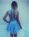Chic A-line High Neck Light Blue Sleeveless Lace Short Homecoming Mini Party Dress - Prom Dresses