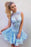 Chic A-line High Neck Light Blue Sleeveless Lace Short Homecoming Mini Party Dress - Prom Dresses