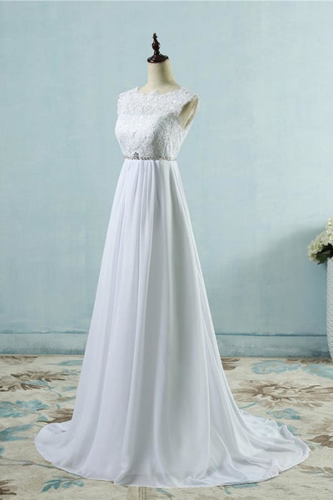 Chic A-line Lace Chiffon Floor Length Wedding Dress - Wedding Dresses