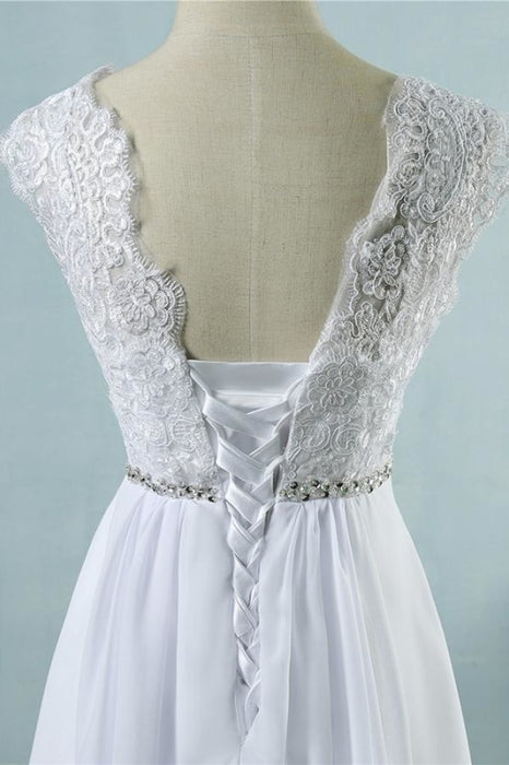 Chic A-line Lace Chiffon Floor Length Wedding Dress - Wedding Dresses