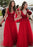 Chic A-Line V-Neck Red Tulle Red Lace Bridesmaid Dress - Bridesmaid Dresses