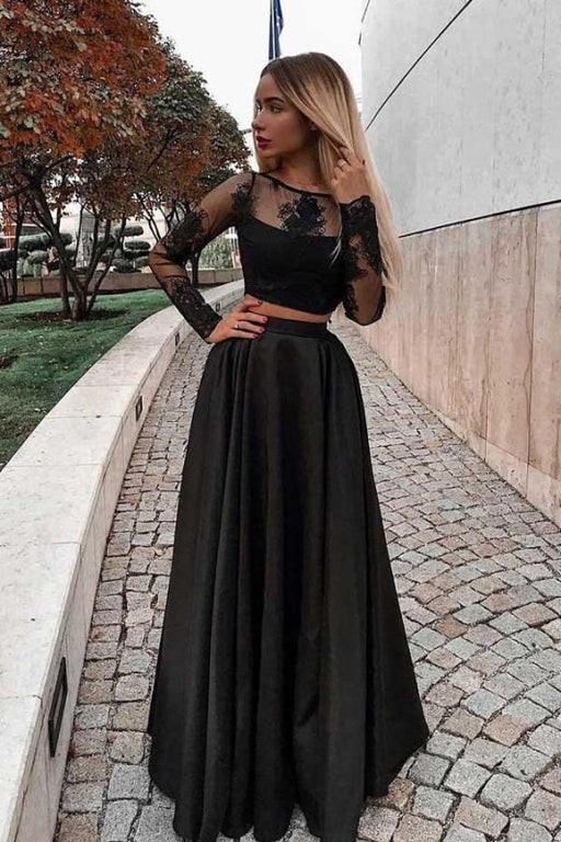 Chic Glorious Two Piece Prom Long Sleeves Floor Length Evening Dress with Lace - Prom Dresses