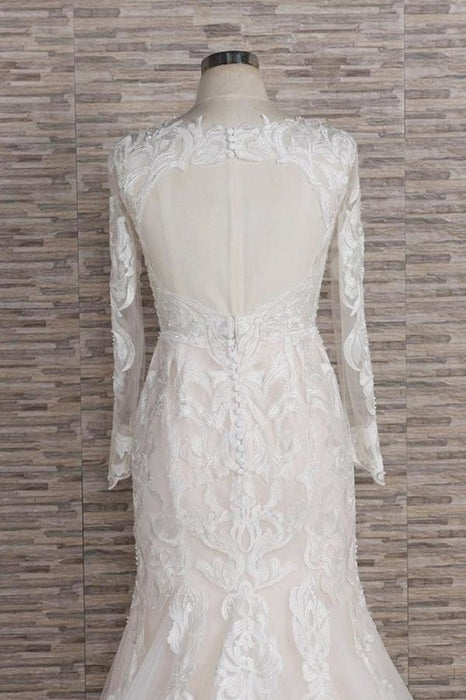 Chic Long Sleeve Appliques Mermaid Wedding Dress - Wedding Dresses