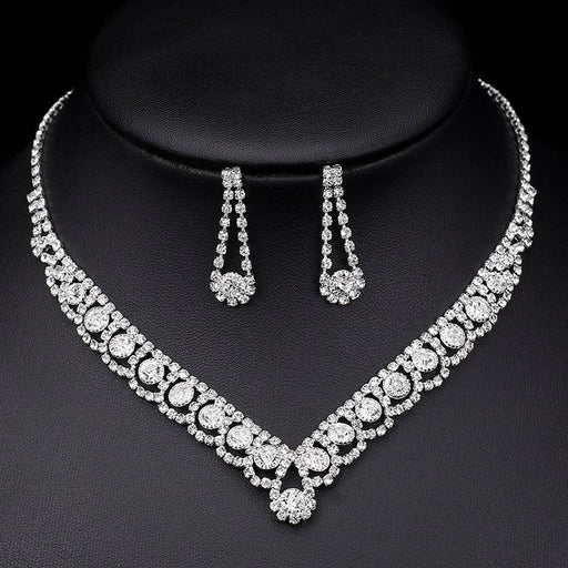 Chic Silver Crystal Necklace Earrings Bracelet Jewelry Sets | Bridelily - jewelry sets