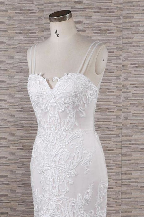 Chic Spaghetti Strap Appliques Mermaid Wedding Dress - Wedding Dresses