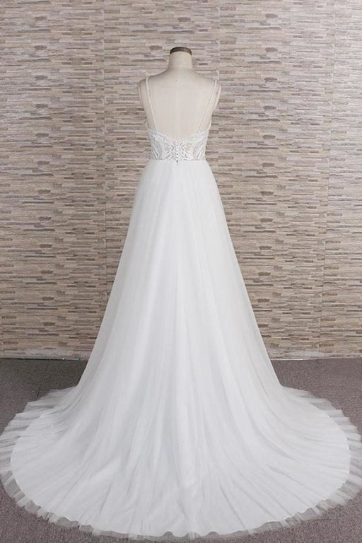 Chic Spaghetti Strap Appliques Tulle Wedding Dress - Wedding Dresses