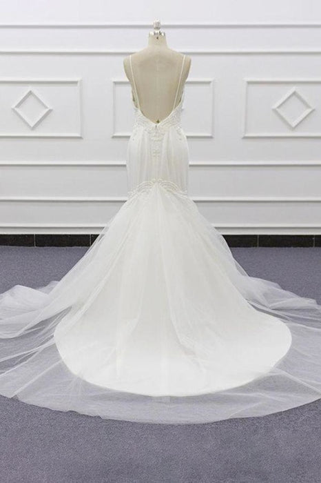 Chic Spaghetti Strap Beading Mermaid Wedding Dress - Wedding Dresses