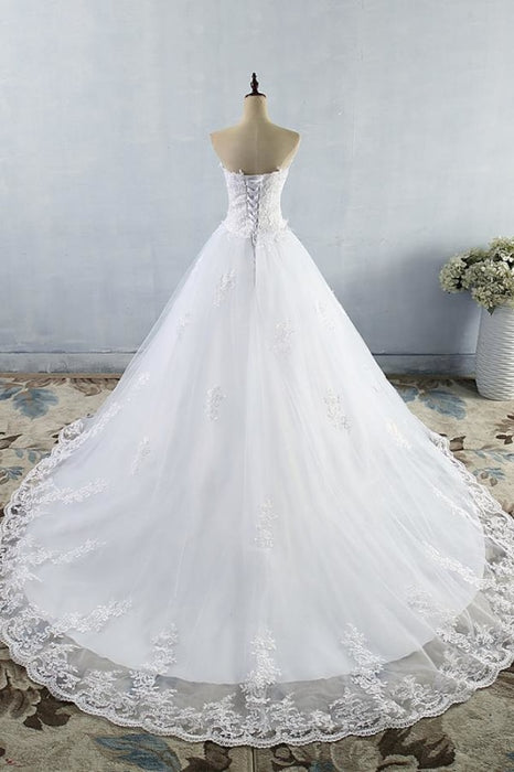 Chic Strapless Appliques A-line Tulle Wedding Dress - Wedding Dresses