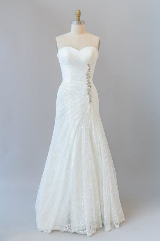 Chic Strapless Ruffle Lace Sheath Wedding Dress - Wedding Dresses