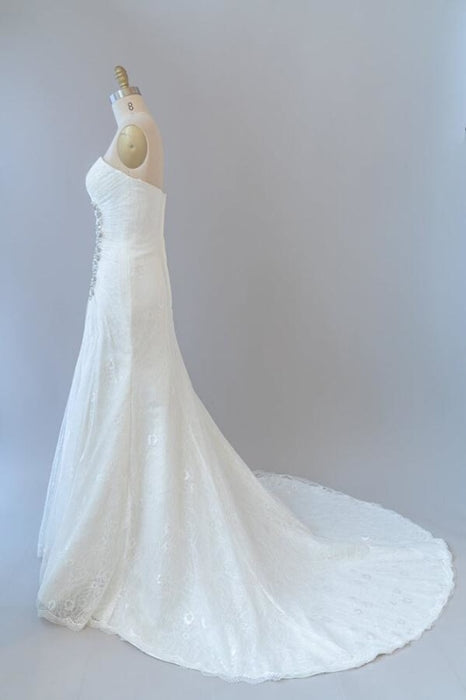 Chic Strapless Ruffle Lace Sheath Wedding Dress - Wedding Dresses