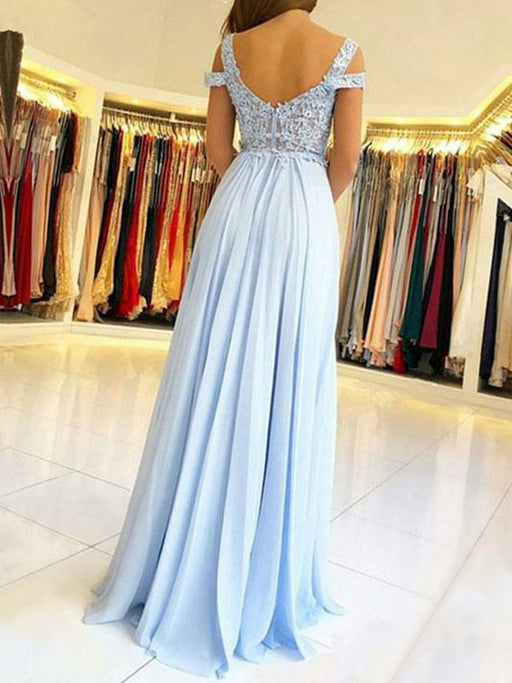 Chiffon Evening Dress A Line V Neck Floor Length Split Front Party Dresses Prom Dresses(APP ExclusivePrice  $149.99)