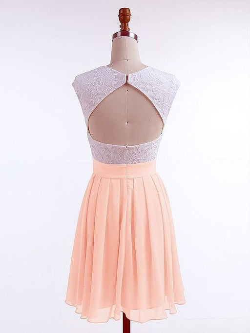 Chiffon Jewel Sleeveless A-line Short/Mini With Lace Prom Dresses - Prom Dresses