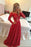 Chiffon Pearls Beaded Red Fuchsia Sheer A-line Evening Gowns - Prom Dresses