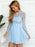 Chiffon Scoop Long A-line Sleeves Short/Mini With Lace Dresses - Prom Dresses