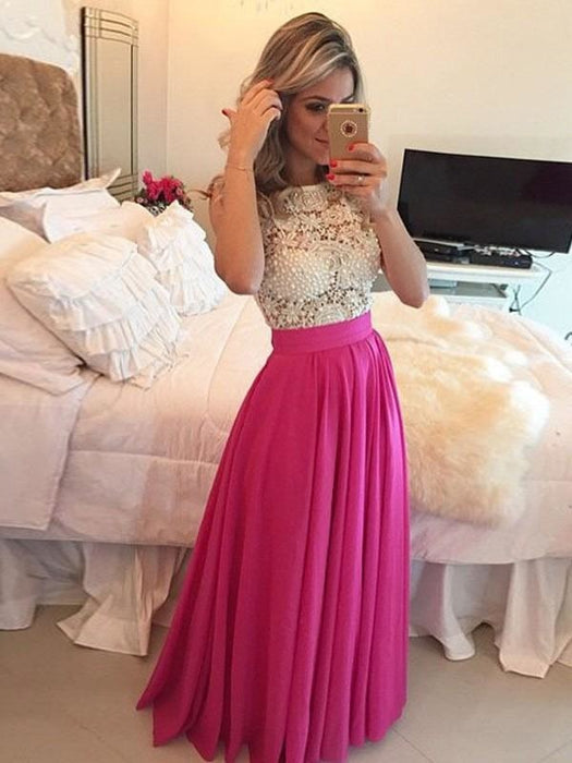 Chiffon Scoop Sleeveless A-line Floor-Length With Lace Dresses - Prom Dresses