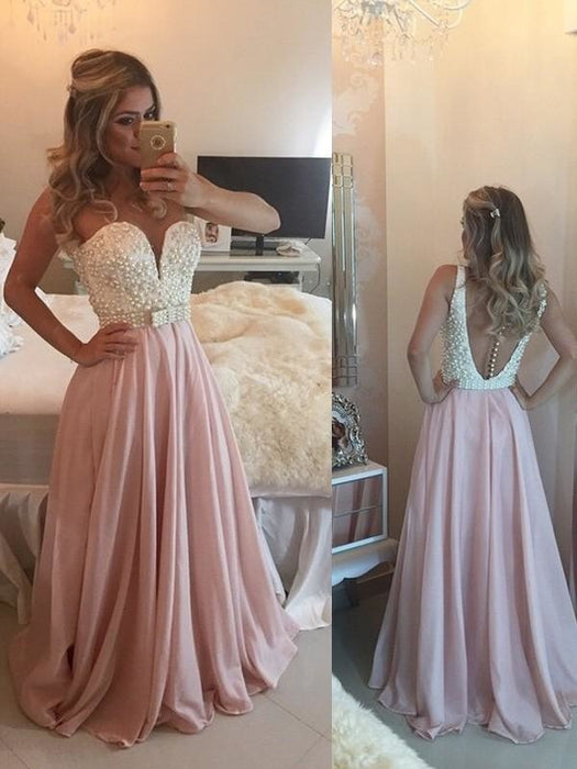 Chiffon Sweetheart Sleeveless A-line Floor-Length With Pearls Dresses - Prom Dresses