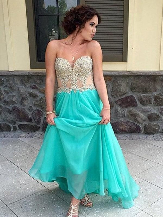 Chiffon Sweetheart Sleeveless Floor-Length With Applique Dresses - Prom Dresses