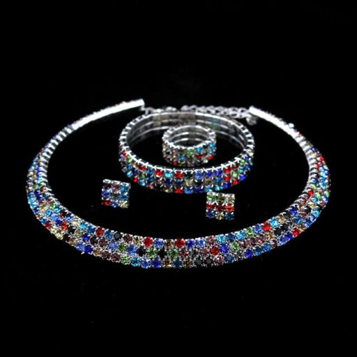 Classic 3 Row Rhinestones Colorful Bridal Jewelry Sets | Bridelily - jewelry sets