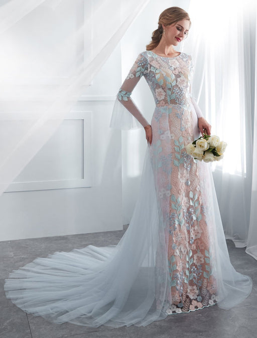 Wedding Dresses Lace Long Sleeve Bridal Dress With Train-Bridelily