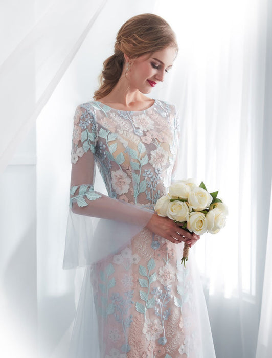 Wedding Dresses Lace Long Sleeve Bridal Dress With Train-Bridelily Wedding Dresses Lace Long Sleeve Bridal Dress With Train-Bridelily