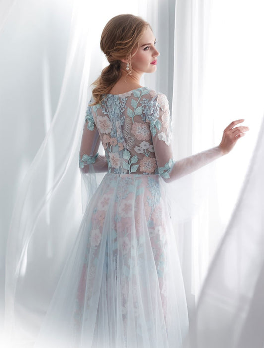 Wedding Dresses Lace Long Sleeve Bridal Dress With Train-Bridelily Wedding Dresses Lace Long Sleeve Bridal Dress With Train-Bridelily