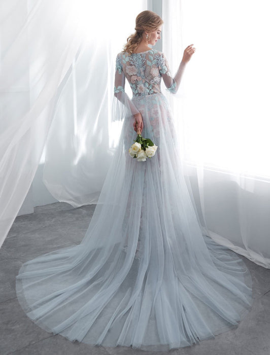 Wedding Dresses Lace Long Sleeve Bridal Dress With Train-Bridelily Wedding Dresses Lace Long Sleeve Bridal Dress With Train-Bridelily