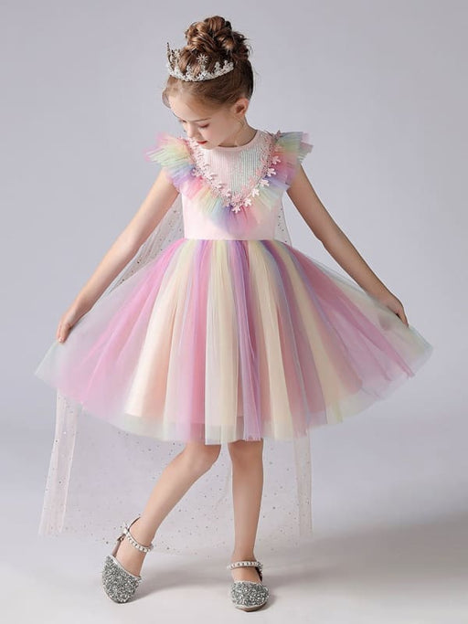 Pink Flower Girl Dresses Jewel Neck Short Sleeves Kids Social Party Dresses Princess Dress