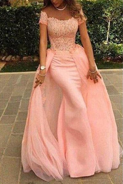 Coral Prom Dresses Mermaid Lace Long Evening Gowns - Prom Dresses