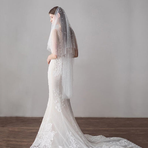 1.2M One Layer Ivory Pearl Beaded Soft Wedding Veils | Bridelily - wedding veils