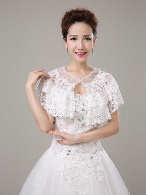 White Lace Beaded Sheer Wedding Wraps | Bridelily - White / One Size - wedding wraps