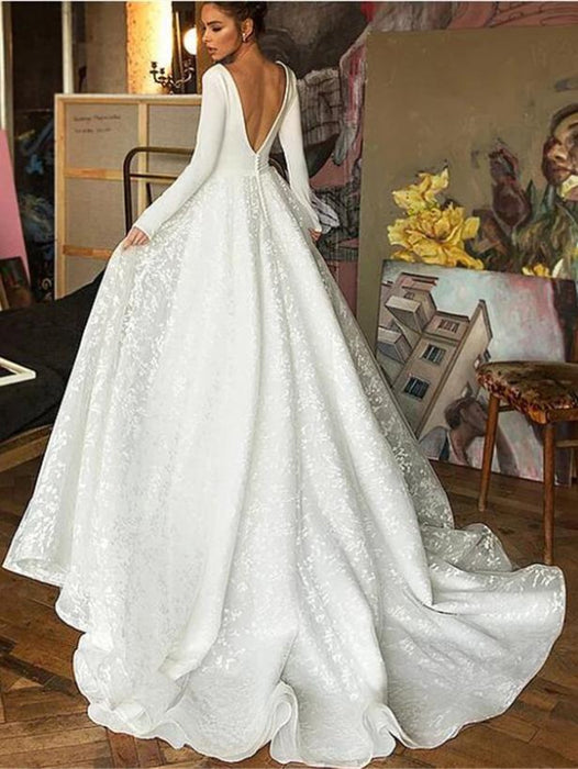 Simple Long Sleeve Wedding Dresses On Sale- Bridelily Simple Long Sleeve Wedding Dresses On Sale- Bridelily