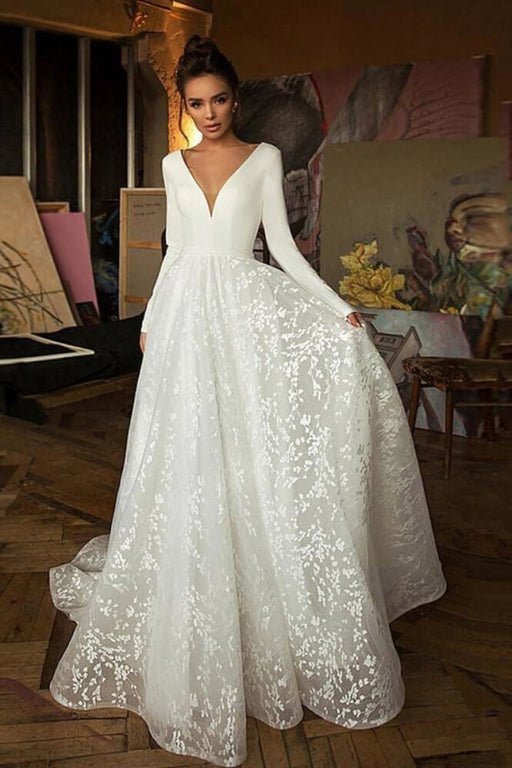 White Dress Elegant A Line Long Sleeve Wedding Dress Ever Pretty High  Collar Lace Bridal Gown Robe Manche Longue Femme EP00459WH _ - AliExpress  Mobile