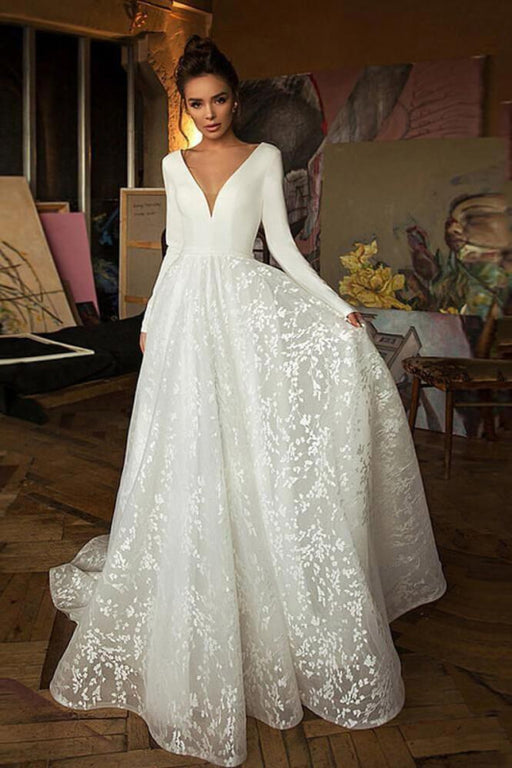 Simple Long Sleeve Wedding Dresses On Sale- Bridelily Simple Long Sleeve Wedding Dresses On Sale- Bridelily