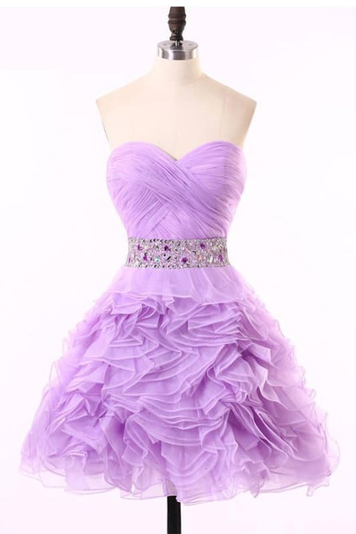 Crystal Ruched Purple Organza Prom Dresses Homecoming Dress - Prom Dresses