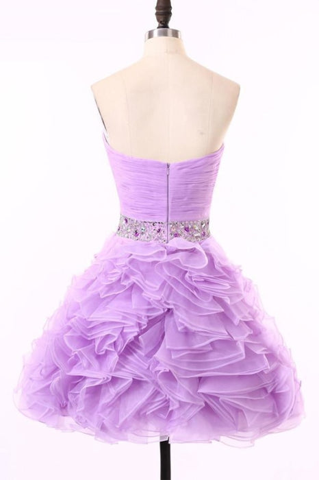 Crystal Ruched Purple Organza Prom Dresses Homecoming Dress - Prom Dresses