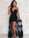 Custom Made A Line V Neck tti Straps Lace Black Prom Dresses, Black Formal Graduation Evening Dresses