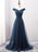 Custom Made Off Shoulder Tulle Navy Blue Long Prom Dresses, Navy Blue Formal Dresses, Evening Dresses