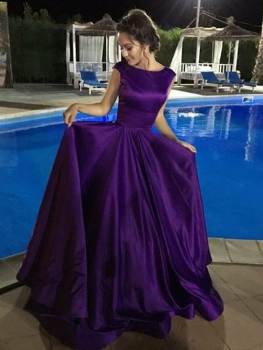 Custom Made Purple Scoop Neck Backless Satin Long Ball Gown Prom, Puep Bridelily Custom Made Purple Scoop Neck Backless Satin Long Ball Gown Prom, Puep Bridelily