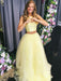 Custom Made Round Neck Two Pieces Yellow Long Prom Dresses, Two Pieces Yellow Formal Dresses, Yellow Evening Dresses