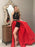 Custom Made Two Pieces Black Lace Beading Top Red Prom Dresses with High Slit, Two Pieces Lace Formal Dresses, Lace Long Evening Dresses