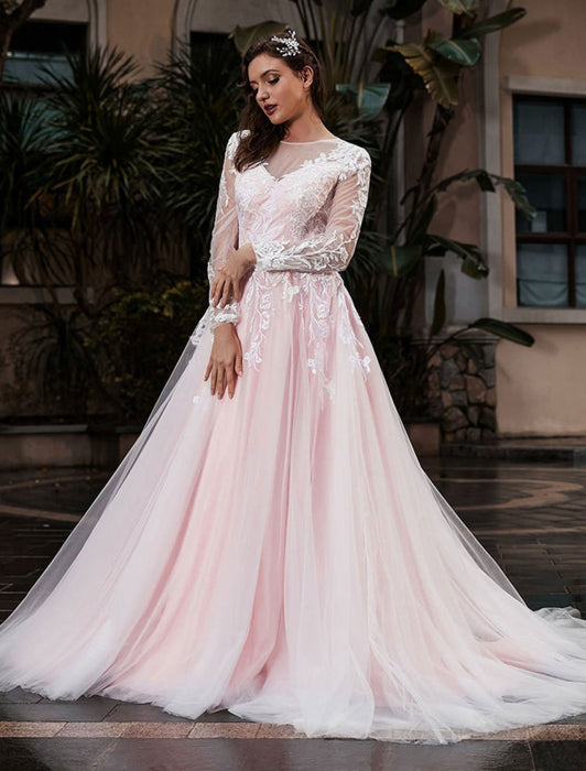 A-Line Long Sleeves Satin Wedding Dress On Sale-Bridelily A-Line Long Sleeves Satin Wedding Dress On Sale-Bridelily