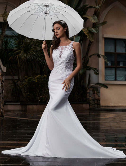 Customize Wedding Dress With Train Sleeveless Beaded Square Neck Bridal Gowns