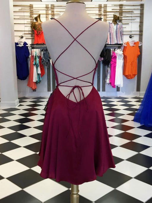 Cute Backless Burgundy Short Prom Dresses, Chic Burgundy Homecoming Dresses, Burgundy Short Evening Dresses