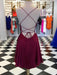 Cute Backless Burgundy Short Prom Dresses, Chic Burgundy Homecoming Dresses, Burgundy Short Evening Dresses