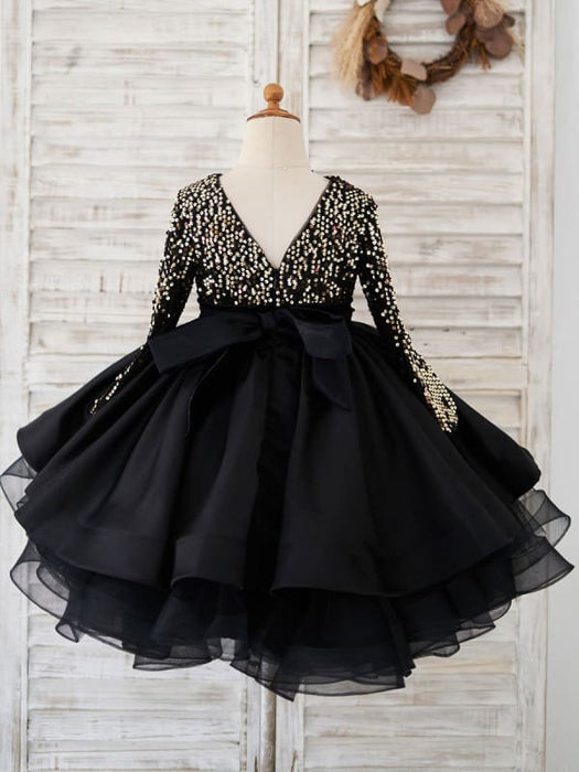 Cute Black Flower Girl Dresses Satin Jewel Neck Knee-Length Silhouette Bridelily Cute Black Flower Girl Dresses Satin Jewel Neck Knee-Length Silhouette Bridelily